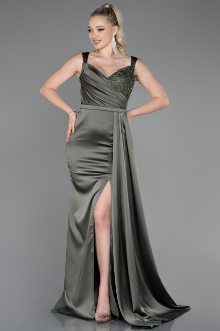 Abendkleid Lang Satin Khaki ABU3235