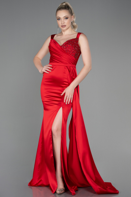Abendkleid Lang Satin Rot ABU3235