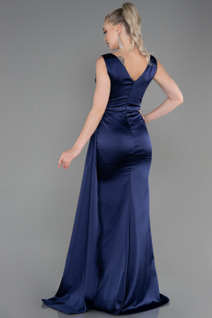 Abendkleid Lang Satin Marineblau ABU3235