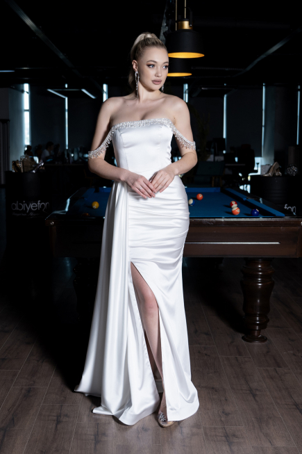 Weiß Abendkleid Satin Lang ABU2618