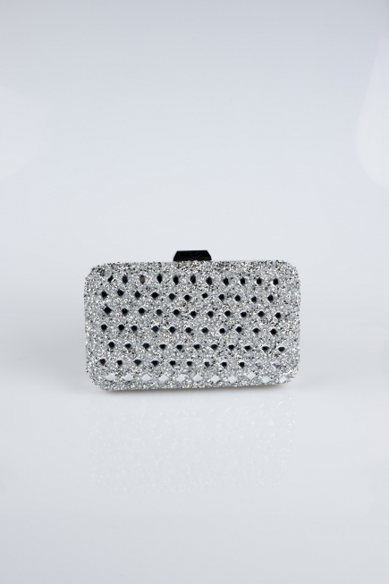 Abendtasche Steinbesetzt Silber SH827