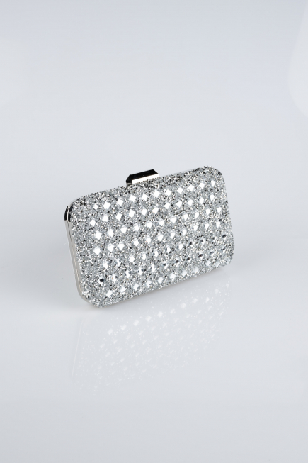 Abendtasche Steinbesetzt Silber SH827