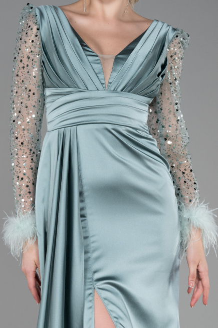 Minzgrün Abendkleid Satin Lang ABU3080