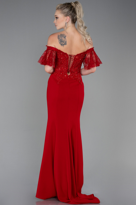 Abendkleid im Meerjungfrau-Stil Lang Spitze Rot ABU2581