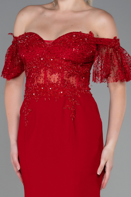 Abendkleid im Meerjungfrau-Stil Lang Spitze Rot ABU2581