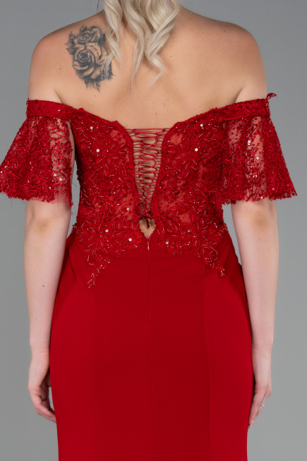 Abendkleid im Meerjungfrau-Stil Lang Spitze Rot ABU2581