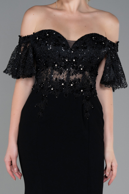 Abendkleid im Meerjungfrau-Stil Lang Spitze Schwarz ABU2581