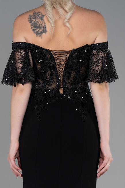 Abendkleid im Meerjungfrau-Stil Lang Spitze Schwarz ABU2581
