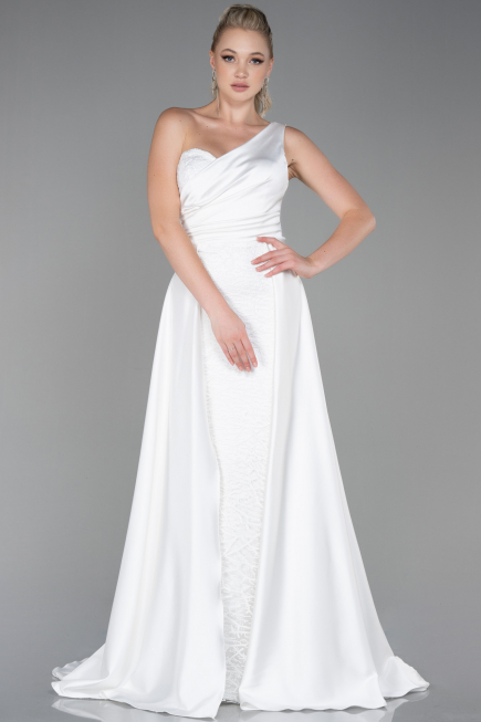 Abendkleid Lang Satin Weiß ABU2933