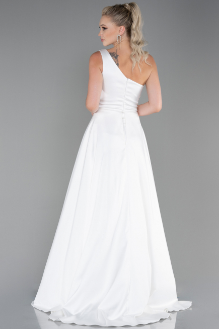 Abendkleid Lang Satin Weiß ABU2933