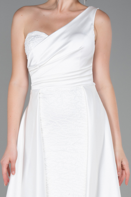 Abendkleid Lang Satin Weiß ABU2933