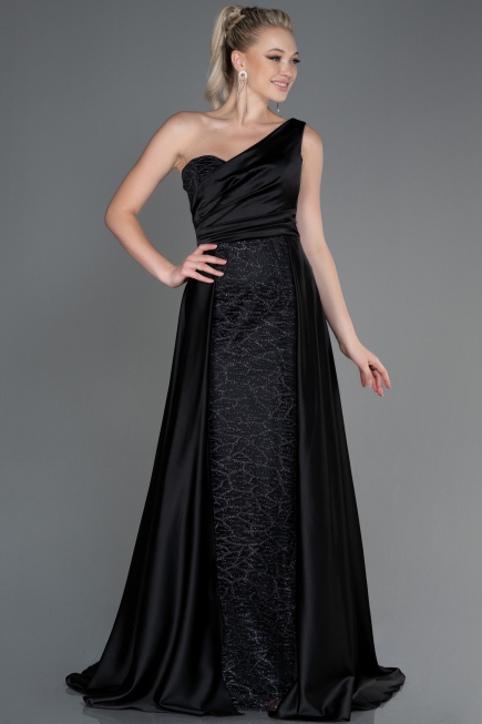 Abendkleid Lang Satin Schwarz ABU2933