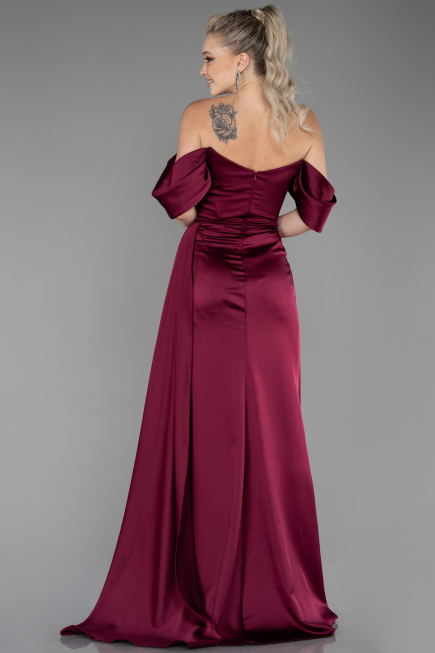 Kirschrot Abendkleid Satin Lang ABU2661
