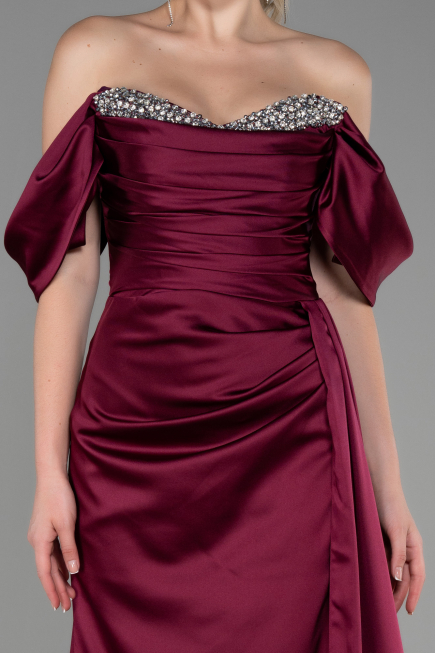 Kirschrot Abendkleid Satin Lang ABU2661
