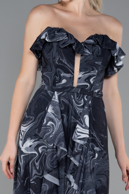 Schwarz-Anthrazit Abschlusskleid Lang ABU3086