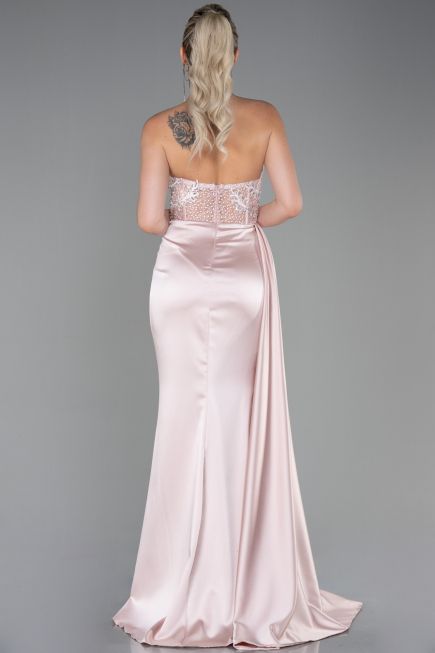 Puder Abendkleid Satin Lang ABU2127