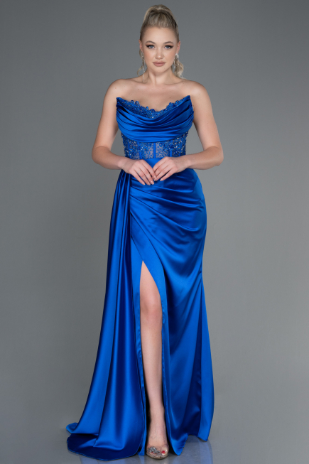 Abendkleid Lang Satin Sächsischblau ABU2127