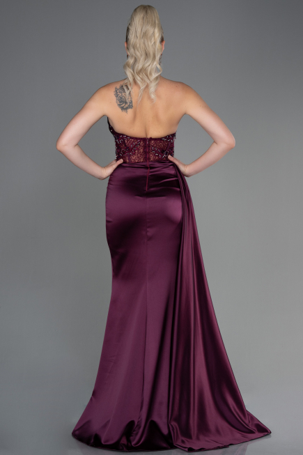 Kirschrot Abendkleid Satin Lang ABU2127