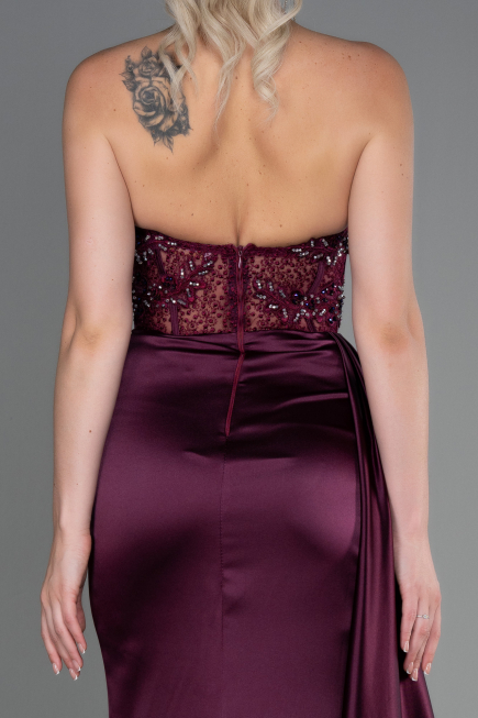 Kirschrot Abendkleid Satin Lang ABU2127