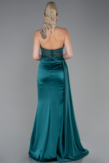 Abendkleid Lang Satin Smaragdgrün ABU2127