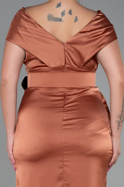 Zimtfarben Abendgarderobe İn Großen Größen Satin Midi ABK1499