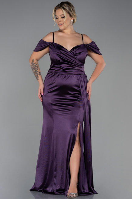 Violett dunkel Kleider İn Großen Größen Satin Lang ABU2855