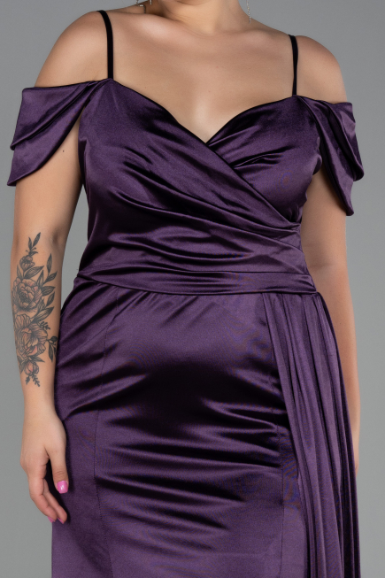 Violett dunkel Kleider İn Großen Größen Satin Lang ABU2855