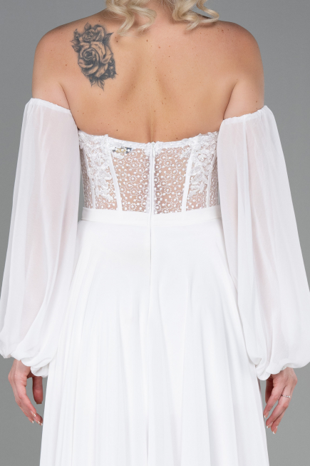 Abendkleid Lang Chiffon Weiß ABU3265
