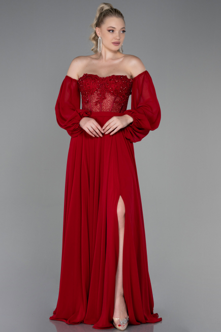 Abendkleid Lang Chiffon Rot ABU3265