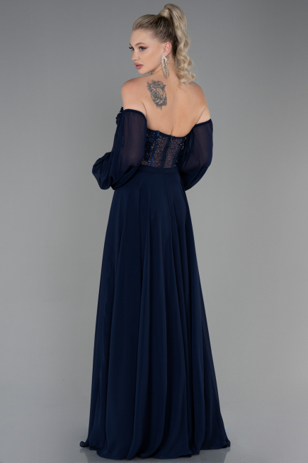 Abendkleid Lang Chiffon Marineblau ABU3265