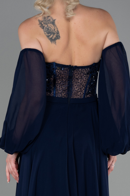 Abendkleid Lang Chiffon Marineblau ABU3265