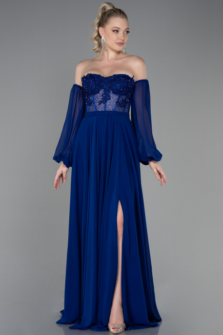 Abendkleid Lang Chiffon Sächsischblau ABU3265