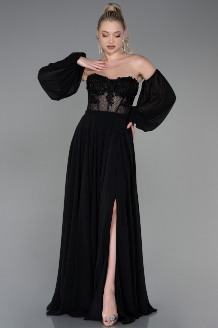 Abendkleid Lang Chiffon Schwarz ABU3265