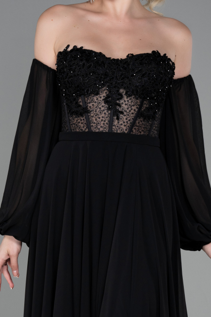 Abendkleid Lang Chiffon Schwarz ABU3265