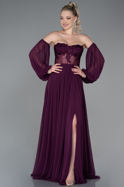 Abendkleid Lang Chiffon Kirschrot ABU3265