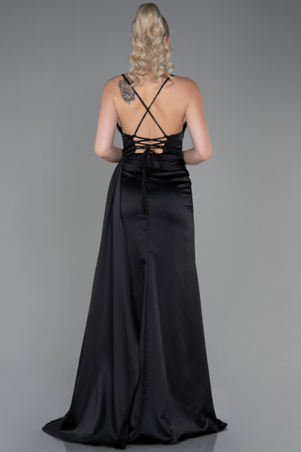 Abschlusskleid Lang Satin Schwarz ABU3267