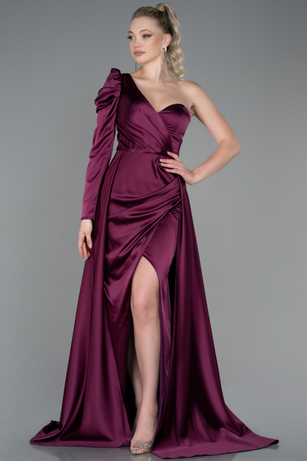 Abendkleid Satin Lang Pflaume ABU1715