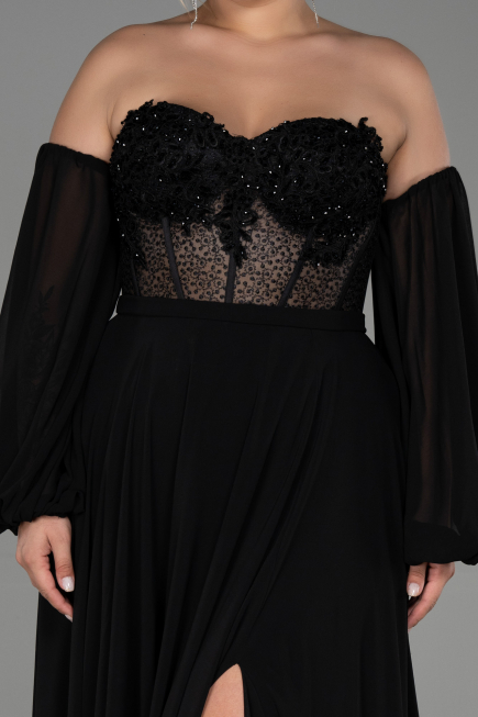 Abendgarderobe in Großen Größen Lang Chiffon Schwarz ABU3266
