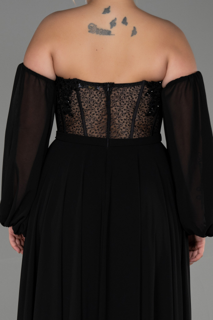 Abendgarderobe in Großen Größen Lang Chiffon Schwarz ABU3266