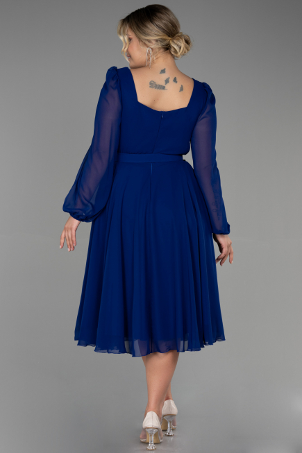 Azurblau Kleider İn Großen Größen Chiffon Midi ABK1753