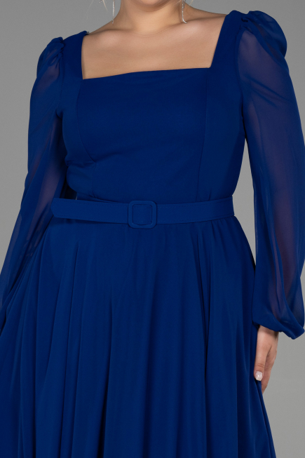 Azurblau Kleider İn Großen Größen Chiffon Midi ABK1753