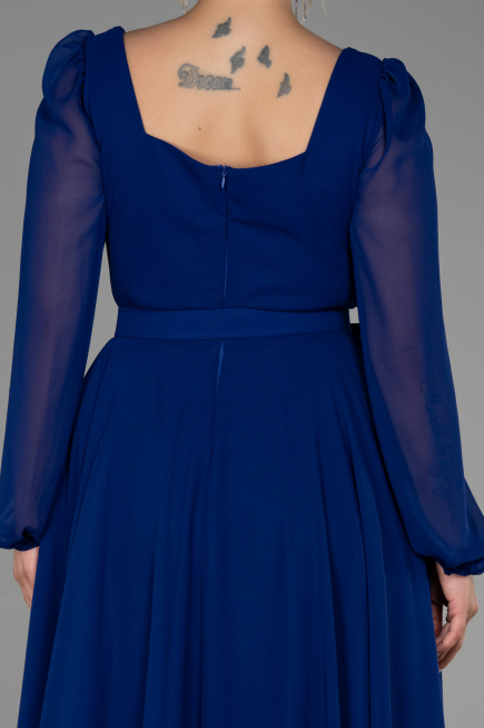 Azurblau Kleider İn Großen Größen Chiffon Midi ABK1753