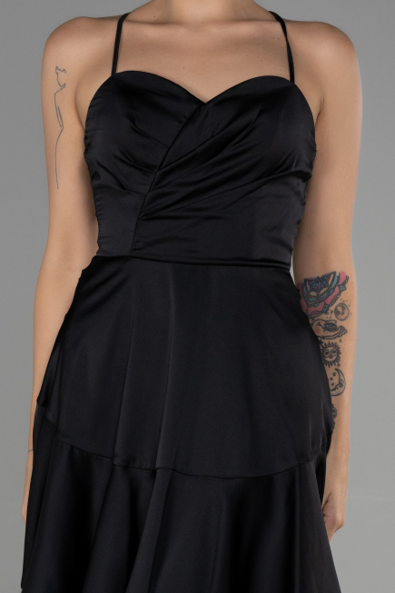 Partykleid Kurz Satin Schwarz ABK1843