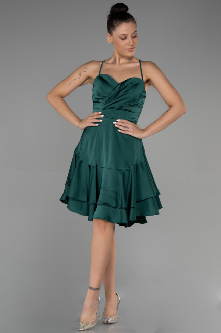 Partykleid Kurz Satin Smaragdgrün ABK1843