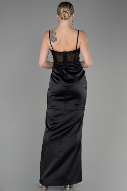 Abendkleid Lang Satin Schwarz ABU3312