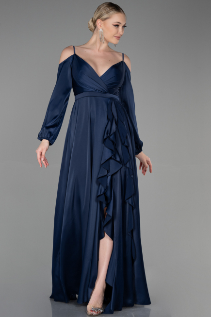 Abendkleid Lang Satin Marineblau ABU2339