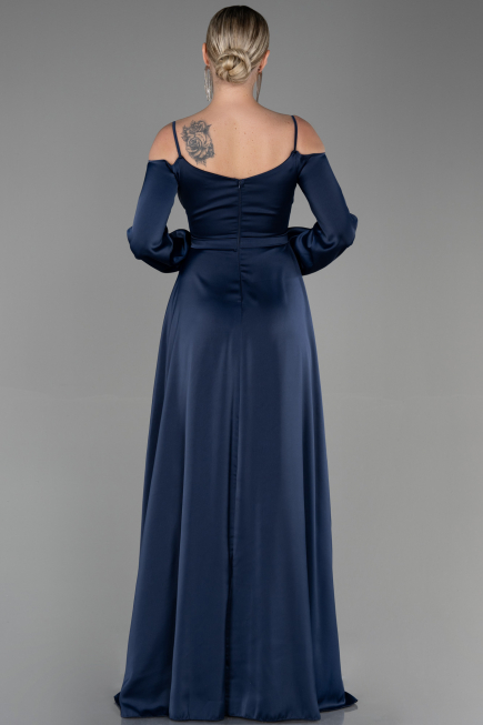 Abendkleid Lang Satin Marineblau ABU2339