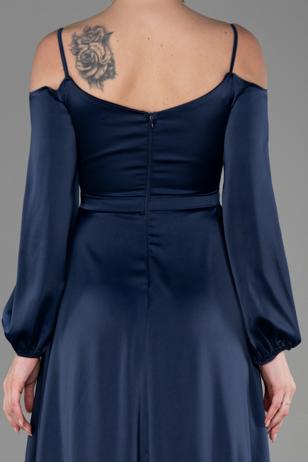 Abendkleid Lang Satin Marineblau ABU2339