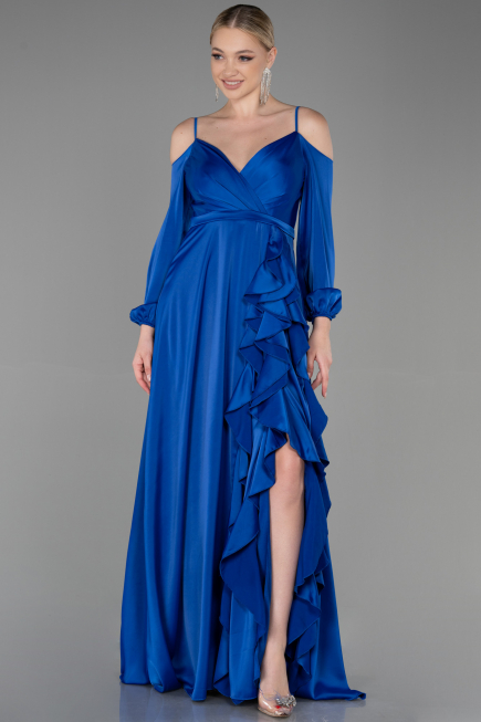 Abendkleid Lang Satin Sächsischblau ABU2339