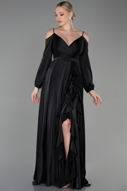 Abendkleid Lang Satin Schwarz ABU2339